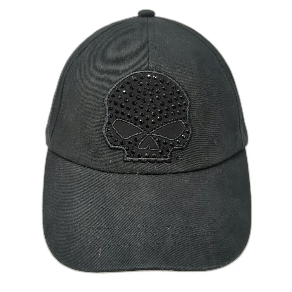 Harley-Davidson Baseball Cap Black One Size Rhinestone Skull Slideback Hat